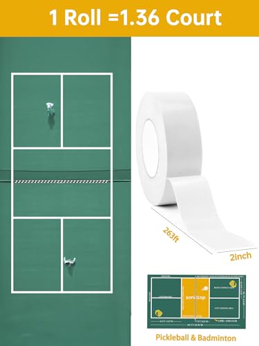 SONICTOP Pickleball Court Tape, 2" x 263 ft Lengthened Pickleball Court Marking Kit Makes Full Size Outdoor Court Tape for Temporary Court Lines No Residue Easy Installation(White)
