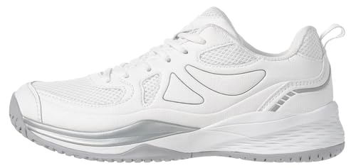 Sisttke Women's Badminton Pickleball Shoes Lightweight Breathable Non-Slip Court Sneakers for Tennis Racquetball Training White/Silver