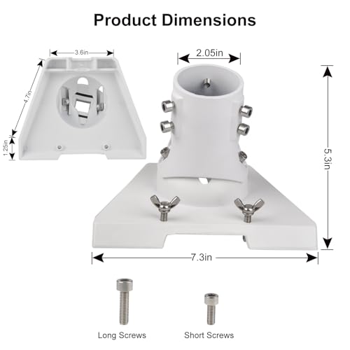 PowGrow Pipe Adapter Pole Mount for Starlink Gen 3, Adjustable Pole Mount Adapter Kit for Starlink Standard Dish V3, Aluminum Alloy, White