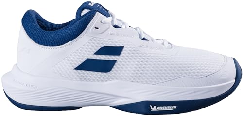 Babolat Men's SFX4 All Court Tennis Shoes (White/Estate Blue, US Footwear Size System, Adult, Men, Numeric, Medium, 9.5)