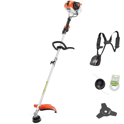 VEVOR String Trimmer, 25.2CC 2-Stroke, Gas Powered Weed Wacker, 16.9" Cordless Grass Trimmer, Multi-Functional Lawn Edger with Shoulder Strap & 3T Blade, Weed Eater for Quick Grass Cleaning
