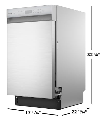 Sharp SDW4523MS 18-Inch Built-In Dishwasher, Stainless Steel, 47 dB, Third Rack, 8 Place Settings, 6 Wash Cycles