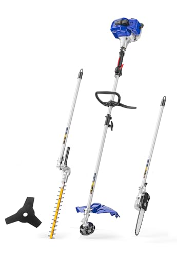 WILD BADGER POWER 26cc Weed Wacker Gas Powered, String Trimmer/Edger, Pole Saw, Hedge Trimmer and Brush Cutter Blade, 4-in-1 Multi Yard Care Tools, Rubber Handle & Shoulder Strap Included