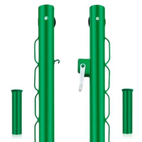 Otoolling Tennis Posts with Net Crank Outdoor Heavy Duty Professional Green Tennis Permanent Court Kit for Net Quick Fixation System Equipped with a Cable Reel(Round,42 inches)