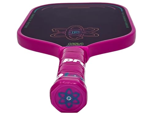 Proton Series Three Raw Carbon Pickleball Paddle - Raspberry, Elongated 16.5" Length, 15mm Honeycomb Core, 8.2oz Lightweight for Spin, Control & Power