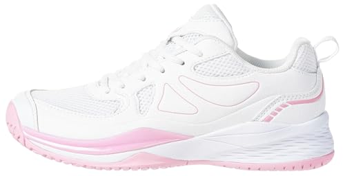 Sisttke Women's Badminton Pickleball Shoes Lightweight Breathable Non-Slip Court Sneakers for Tennis Racquetball Training White/Pink