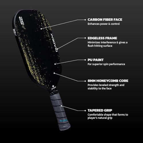 Diadem A52 USAPA Approved Pickleball Paddle - Thermoformed, Edgeless, with Carbon Fiber Face, 13.7 mm Honeycomb Core (Blue)
