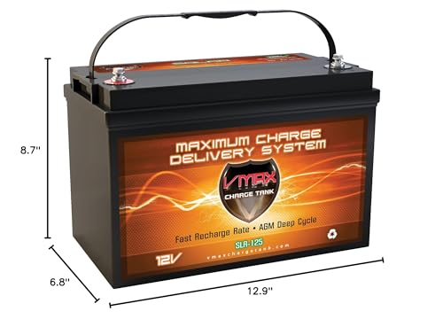 VMAXSLR125 AGM deep cycle 12V 125AH battery for Use with gas or electric power backup generator or smart charger for off grid power systems