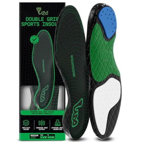 LUX Sports DualGrip Sports Insoles - Size Low S Men 6.5-8 Women 8-9.5 - Shock Absorbing Thin Soccer Cleat Insole - Arch Support Basketball Shoe Inserts - Heel Lock No Slip Football Cleat Inserts