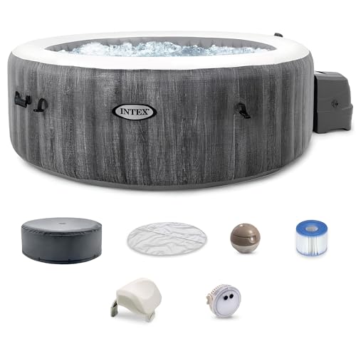 INTEX 28439EP PureSpa Greywood Deluxe Inflatable Spa Set: Includes Energy Efficient Cover – Spa Control App – Wireless Control Panel – 4 Person Capacity – 77" x 28"