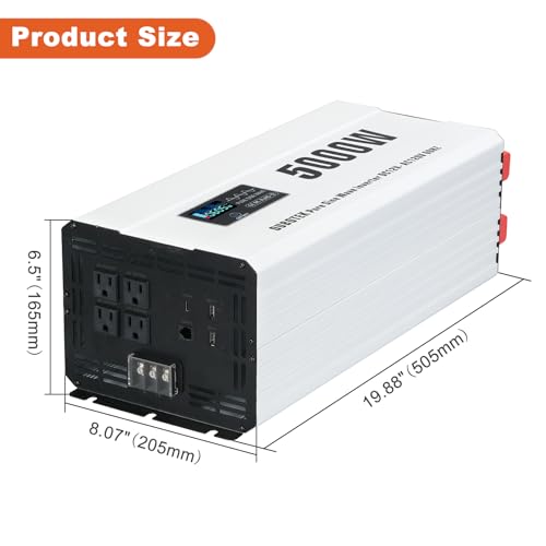 OUBOTEK 5000 Watts Power Inverter Peak 10KW, Pure Sine Wave 12V DC to 120V AC Off Grid Solar Inverter with Wireless Remote Control LCD Display 4 AC Outlets Hardwire Terminal for Home RV Camping