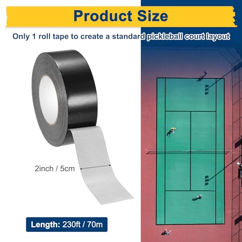 M METERXITY Pickleball Court Tape, 2Inch x 230Ft Outdoor Pickleball Lines, No Residue Court Marking Kit for Temporary/Gym/Tennis/Driveway/Badminton/Backyard/Sport [Black]
