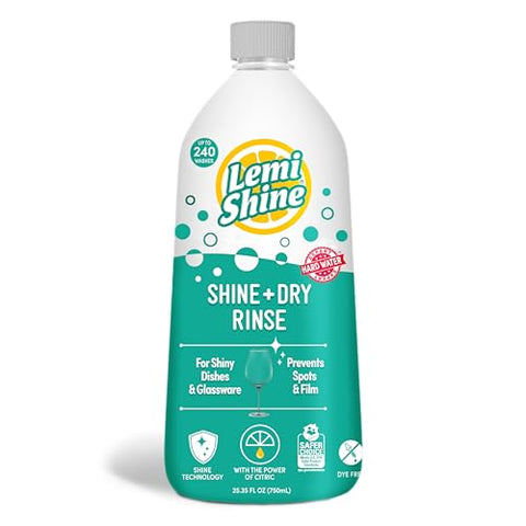 Lemi Shine Shine and Dry Natural Dishwasher Rinse Aid - Hard Water Stain Remover - 25.35 fl oz