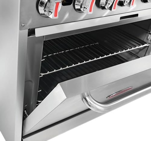 Kratos 36" Commercial Gas Range & Oven, 6 Burners and Full Size Oven, Natural Gas, 210,000 BTU Output, Freestanding Range for Restaurants (29Y-044-NAT)