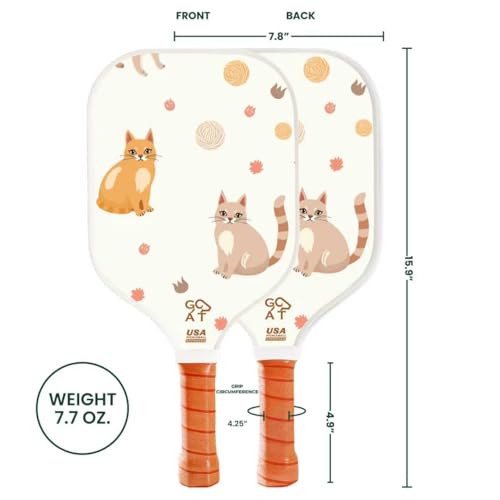 Goat Pickleball Paddles Set of 2, Includes 4 Indoor Outdoor Balls and Travel Bag, Lightweight Durable Fiberglass Pickleball Rackets Set for Men, Women, Beginners (CAT)