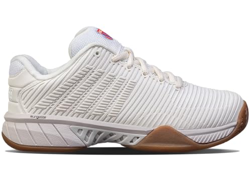 K-Swiss Women's Hypercourt Express 2 Indoor Tennis Shoe, Bright White/Gum, 8 M