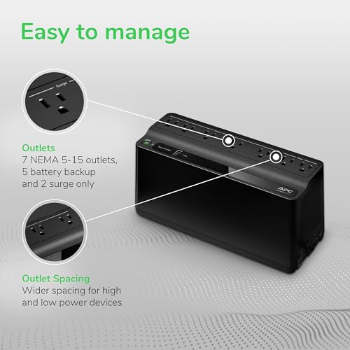 APC UPS Battery Backup & Surge Protector, 600VA Backup Battery Power Supply, BE600M1 Back-UPS with USB Charger Port