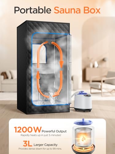 FREEYARE Sauna Box, Portable Sauna for Home, Personal Steam Sauna Tent with 1200W 3L Steamer Heater, 15 Levels, Remote Control, Foldable Chair, Cozy Size 36 * 36 * 71 inch-Blue
