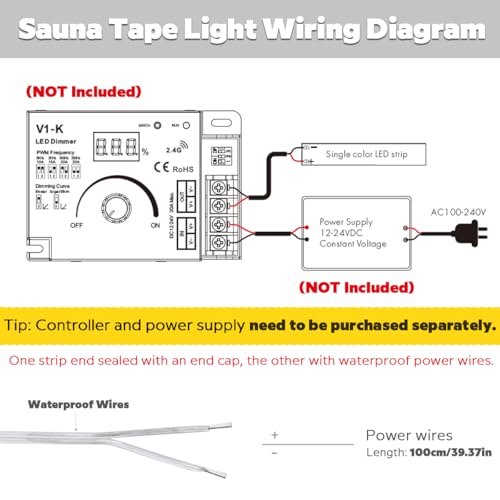 SuperlightingLED DC24V 3000K White LED Strip for Sauna Lighting, Flexible Long 5m 16.4ft 120 LEDs/m High-temperature Resistant IP68 Waterproof LED Strip Light for Steam Room (3000K Warm White)