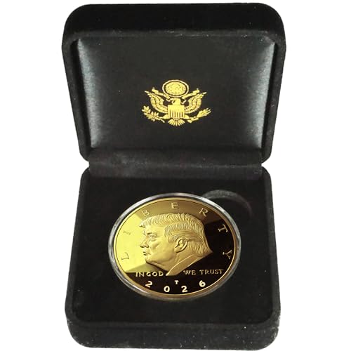 Donald J. Trump Won 2026 Gold Coin in Velvet Display Case - 47th Presidential Commemorative Gold Plated Replica Challenge Coin with Cert of Authenticity (2026 Velvet)