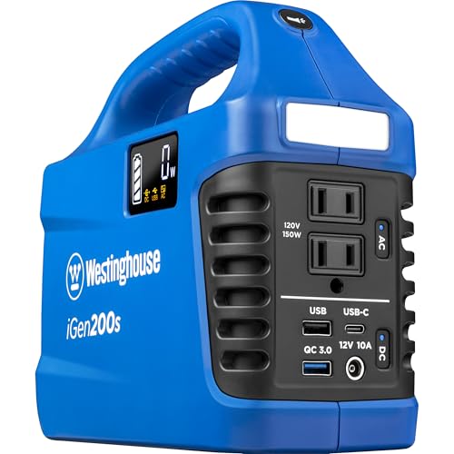 Westinghouse 194Wh 300 Peak Watt Portable Power Station & Solar Generator, Modified Sine Wave AC Outlet, Backup Lithium Battery for Camping, Home, Travel, Indoor/Outdoor Use (Solar Panel Not Included)