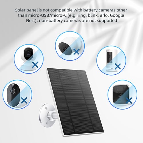 5W Solar Panels for Security Camera, Solar Panel with Micro USB & USB-C Port for DC 5V Outdoor Rechargeable Battery Camera, IP65 Waterproof, 360° Adjustable Security Mount, 9.8ft Cable（1PC）