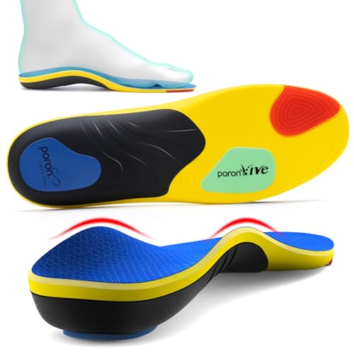 Professional Sport Insoles with Medium Arch Support and Shock Absorption for Plantar Fasciitis and Flat Feet Pain Relief in Men and Women, Orthotics Shoe Insert, Breathable & Anti-Slip, Blue, M