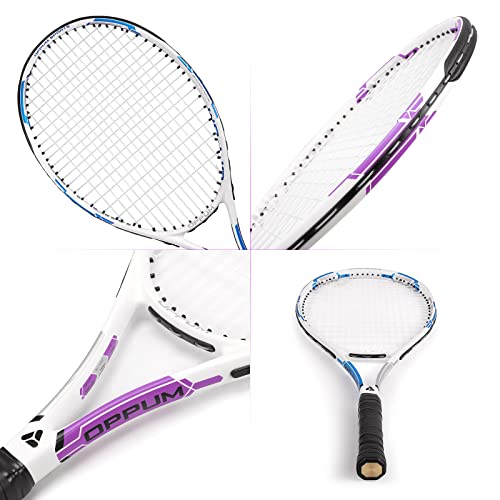 OPPUM Pro Women's Tennis Racket | 260g Lightweight Aluminum Alloy Frame with Shock Absorption | 110 sq in Sweet Spot & Ergonomic Grip | Includes Carry Case, Tennis Ball & Overgrips (Purple/Blue)