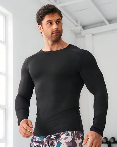 FUXERT Sauna Shirt for Men Long Sleeve Sauna Suit Heat Trapping Workout Shirts Sweat Enhance Vest for Workout Sports(BK XL)
