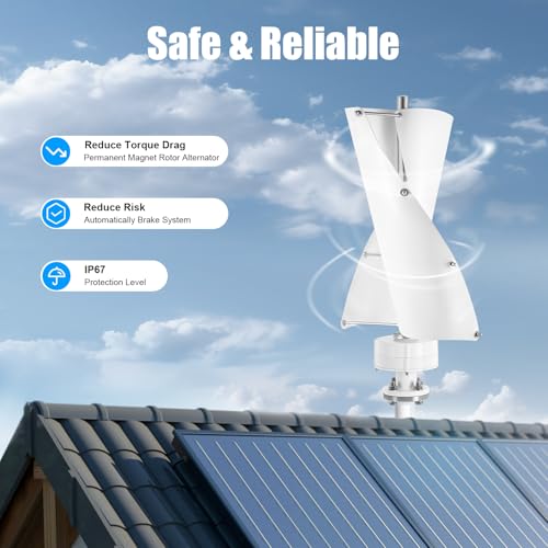 Guehomm 100W Low-Noise Vertical Axis Wind Turbine Generator, 12V Wind Turbine, Permanent Magnet Generator with Controller, Aluminum Blades Wind Turbine Kit for Home Boats Street Lighting (White)