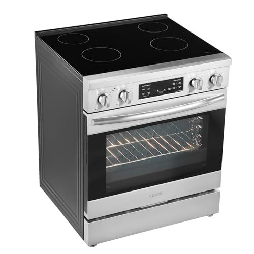 VEVOR 30in Electric Range Oven, 4.8Cu. Ft. Capacity Compact Freestanding Oven, Stainless Steel Kitchen Stove, with 4 Cooktop Burners, Easy Reach Racks, Storage Drawer, Indicator Light(No Power Cord)