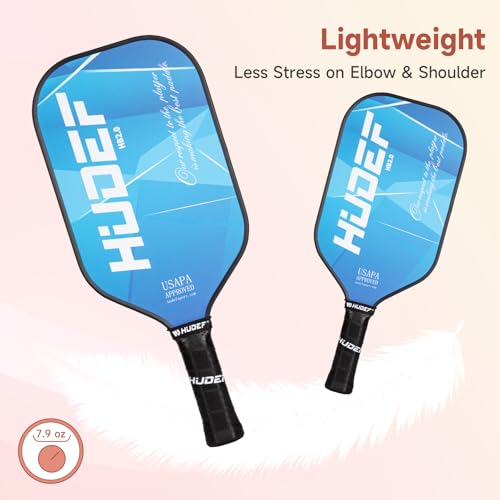 HUDEF Pickleball Paddle USAPA Approved, Lightweight Carbon Fiber Face and Polypropylene Honeycomb Core Pickleball Racket with Cover, Elongated Handle and Cushion Comfort Grip Pickle Ball Paddle Blue