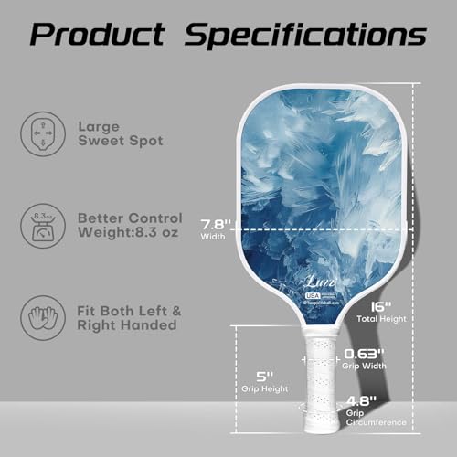 LUZZ Pickleball Paddles Set of 2, T700 Carbon Fiber Pickleball Paddle Sandblasted Surface with Honeycomb Core for Beginners Increased Spin Control Pickle Ball Rackets 2 Pack