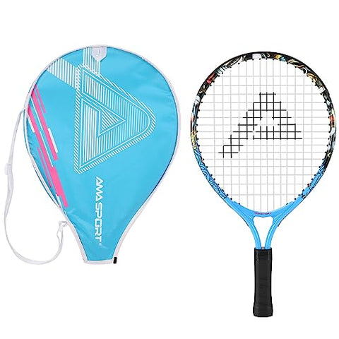 AMA SPORT Kids Tennis Racket for Junior Toddlers Starter Kit 17-25" for Girl Pink and Boy Blue with 420D Nylon Shoulder Strap Bag, Graffiti Blue 17"