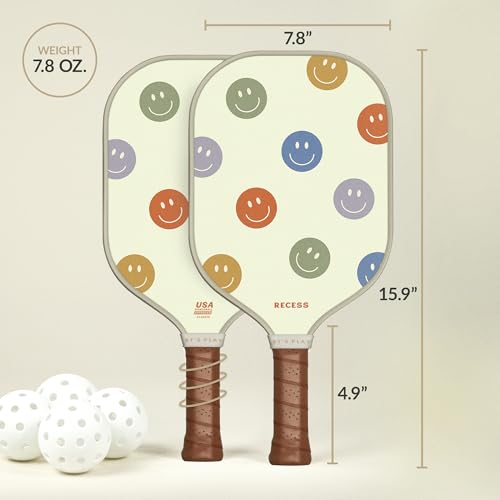 Recess Premium Pickleball Paddle, Optimist - Strong & Durable Fiberglass Surface, Lightweight, Honeycomb Core & Comfort Grip Handles - Tournament or Casual Play, USAPA Approved