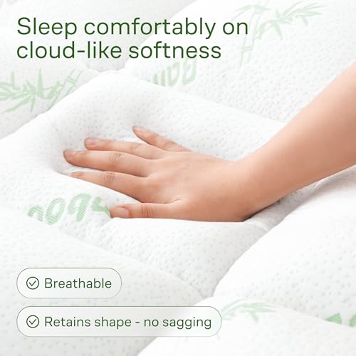 Ultra Soft Queen RV Size Mattress Topper - Viscose Made from Bamboo Pillow Top Mattress Pad for Back Pain Relief - Naturally Cooling for Hot Sleepers, Green