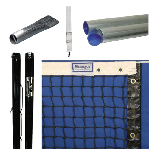 Douglas Premier XS-36 Pickleball & Junior Tennis Posts - Permanent Court Kit – 2-7/8" OD, Round, Internal Wind, Black - Optional Ground Sleeves