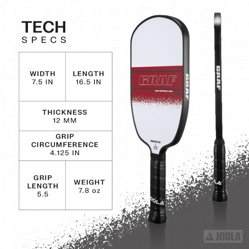 JOOLA GRAF CHAMPION 12mm Pickleball Paddle - Sandblasted Pickleball Racket Surface Increases Spin & Control - Agassi Shape with Extended Sweet Spot - UPA-A Certified - USAP Approved - NFC Chip Enabled