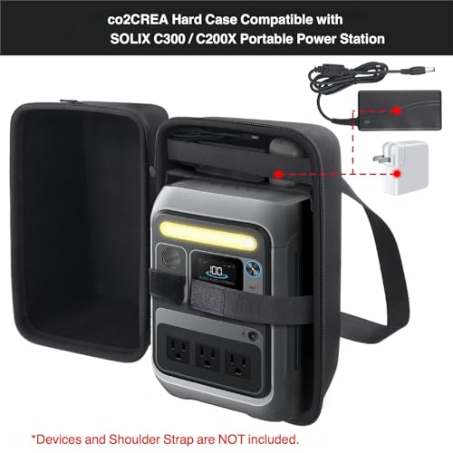 co2CREA Hard Travel Case Compatible with Anker SOLIX C300 / C200X Portable Power Station, Outdoor 288Wh LiFePO4 Battery 300W Solar Generator
