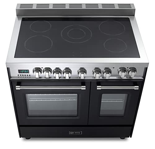 Verona VPFSEE365DE 36 inch Prestige Series Freestanding Double Oven Electric Range with 5 Elements, 3.5 cu. ft. Total Oven Capacity, European Convection in Matte Black