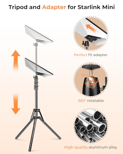 Starlink Mini Tripod Mount with Adapter, 3 Level Adjustable Height and 360° Tilt Compatible with Starlink Mounting Kit, Starlink Mini Mount Adapter with Sturdy& Stability for Outdoor Camping, RV