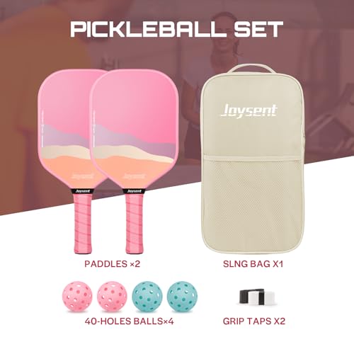 Joysent Pickleball Paddles Set of 2, Lightweight Pickleball Racket for Beginner, USAPA Approved Fiberglass Surface Pickleball Set with Non-Slip Comfort Grip, Pink