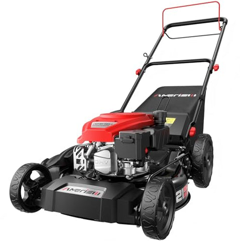 21" Gas Push Lawn Mower, Rugged Steel Deck, 3-in-1 Versatile Mower, 144cc OHV Engine, 6-Level Height Adjustment, Large Grass Collector, Easy Maneuverability for Home & Garden