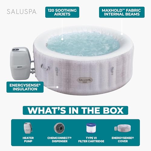 Bestway SaluSpa Cancun 2 to 4 Person Inflatable Hot Tub, Round Energy-Efficient Portable Outdoor Spa with 120 AirJets, 71" x 26"