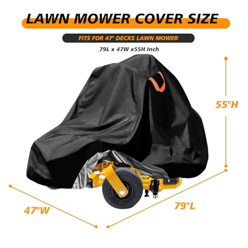 Zero-Turn Lawn Mower Covers,Waterproof Outdoor Riding Mower Cover,Fits up to 60" Decks Rider Lawnmower Tractor Storage Cover,Durable Anti-UV 210D Polyester,Reflective Strips -79"Lx47"Wx55"H