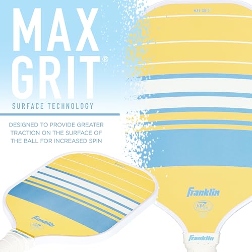 Franklin Sports Pickleball Paddle - Max Grit Fiberglass Surface - Polypropylene Core Pickleball Paddle - USA Pickleball (USAP) Approved - Yellow/Blue