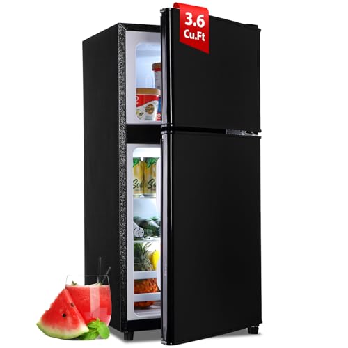 Apartment Size Fridge with Freezer 3.6 Cu. Ft. Mini Refrigerator with Freezer, Small Dorm Fridge Adjustable Thermostat & Shelves Small Refrigerator with Freezer for College, Office, Kitchen, Black