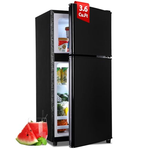Apartment Size Fridge with Freezer 3.6 Cu. Ft. Mini Refrigerator with Freezer, Small Dorm Fridge Adjustable Thermostat & Shelves Small Refrigerator with Freezer for College, Office, Kitchen, Black