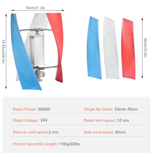 3000W Wind Turbine Generator Kit,12V/24V Vertical Axis Wind Turbine,Maglevs Winds Generator With Controller,Quiet 3 Leaves Small Household Windmill For Boats, Terraces, Cabins, Home,Industrial Energy