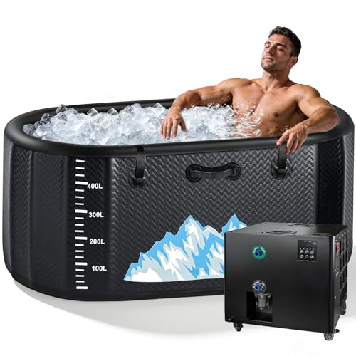 Cold Plunge Tub, 248 Gallon, 1 Horsepower, Heavy-Duty Ice Bath Tub for Athletes with Hot & Cold, Portable Inflatable Plunge Chiller with Water Treatment Kit, Immersion Therapy, WiFi (Black, 1 Set)